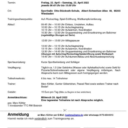 Trainingscamp für Nachwuchs in den Osterferien