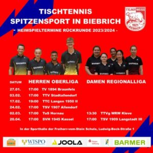 Heimspieltage unser Top-Mannschaften in der Rückrunde